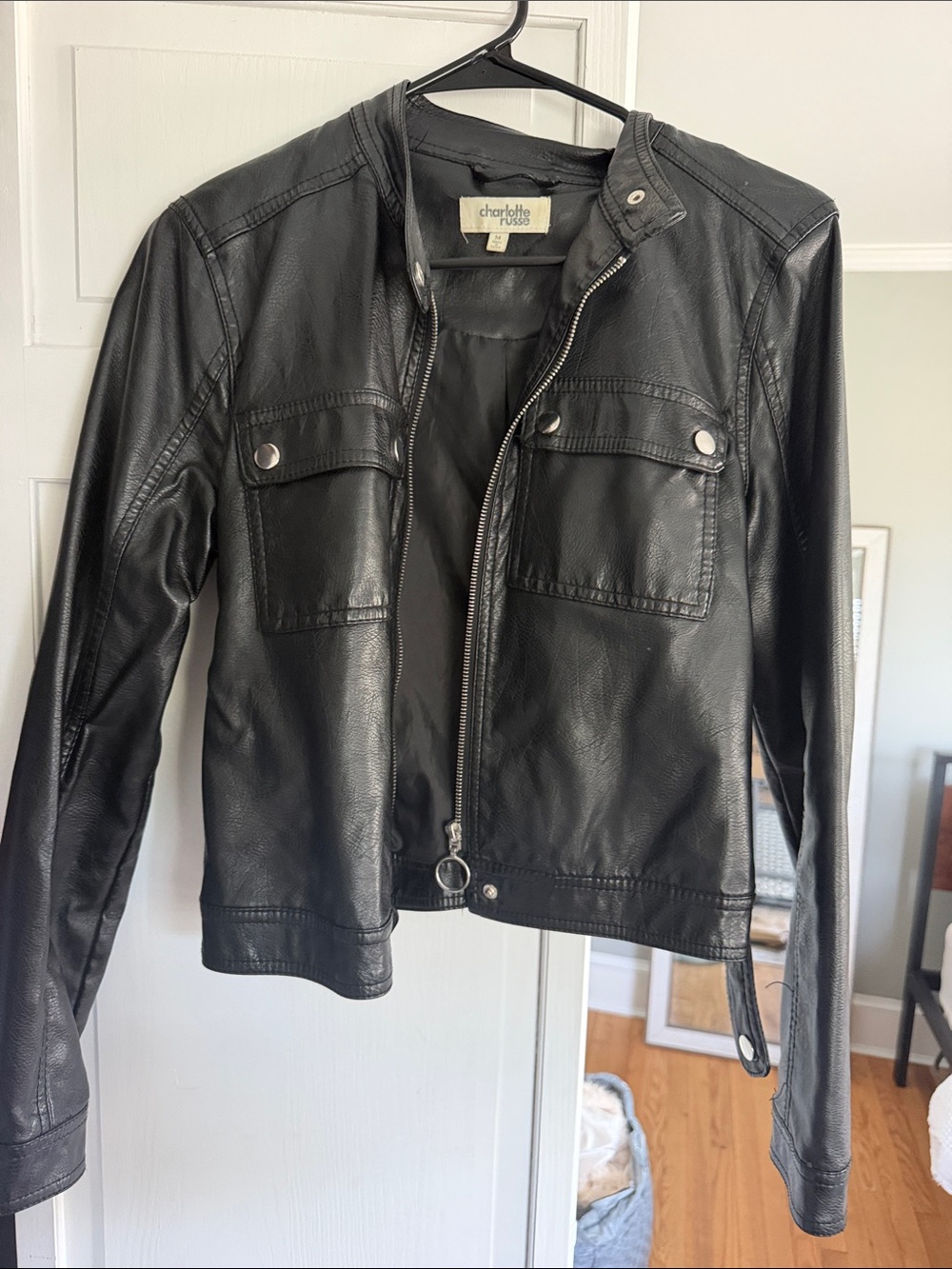 Charlotte Russe Black Faux Leather Zip Moto Jacket